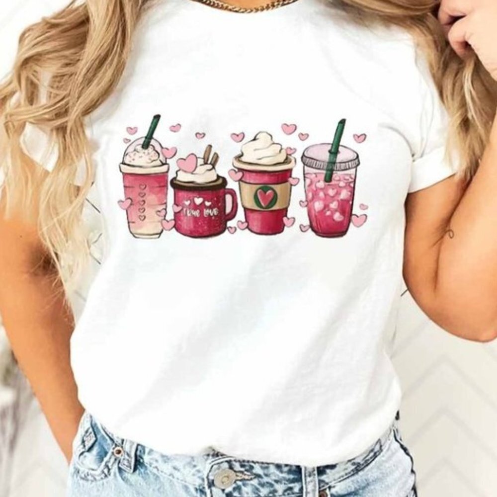 Women Valentines Day T Shirt Valentine Coffee Tshirt
